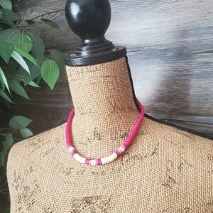Fuchsia Shell And Wooden Beads Spring Necklace